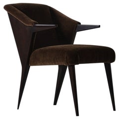 Refinada silla auxiliar italiana de nogal y mohair, años 40