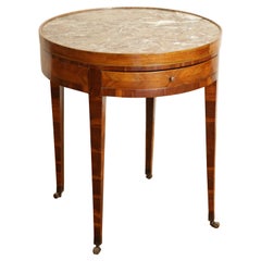 Mesa francesa neoclásica temprana de 1 cajón, chapada en nogal y tapa de mármol, ca. 1790