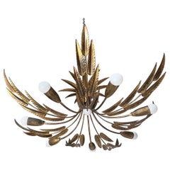 Vintage Spanish 1960's Midcentury Modern Gilt Metal Chandelier