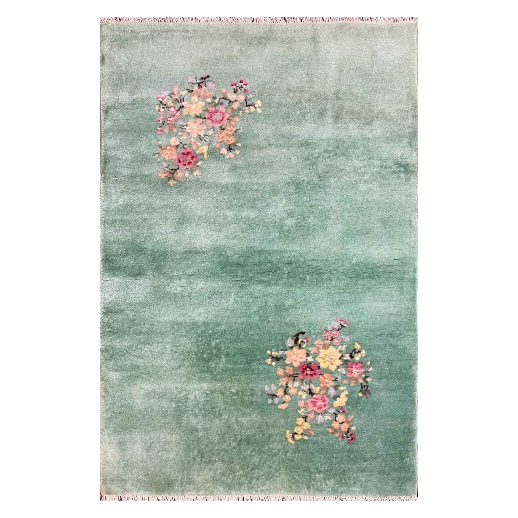 Alfombra china vintage Art Déco, verde