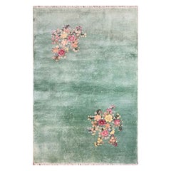 Alfombra china vintage Art Déco, verde