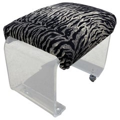 Lucite Waterfall Vanity Stool or Ottoman on Casters, Manner Charles Hollis Jones
