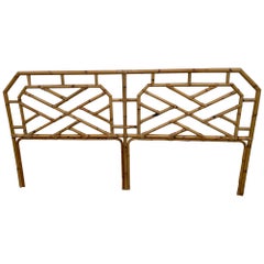 Vintage Scorched Bamboo Chinese Chippendale Style King Headboard