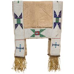 Antique Native American Beaded Hide Saddle Blanket, Plains, Late 19th Century