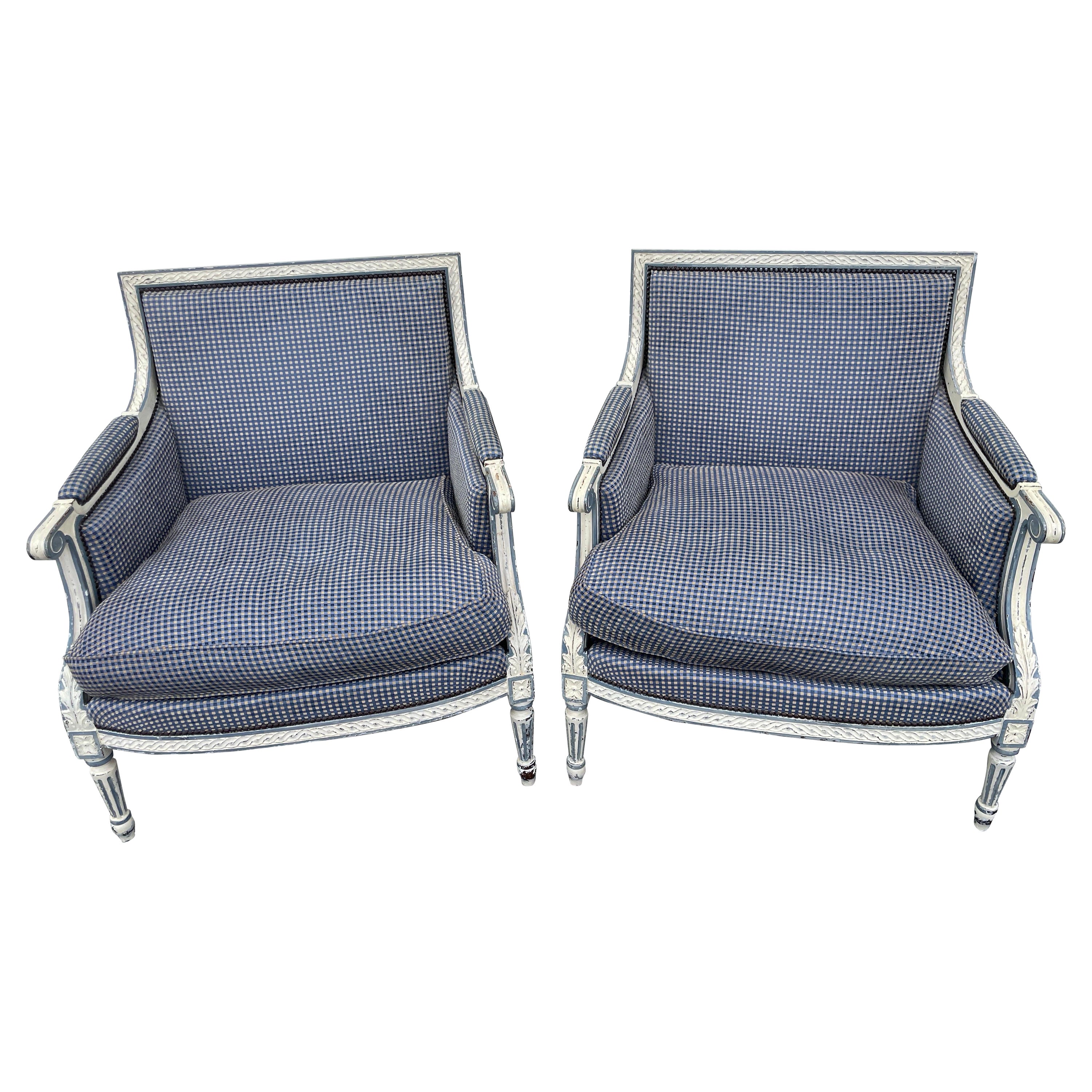 Pair of Louis XVI Style Painted Bergere Chairs