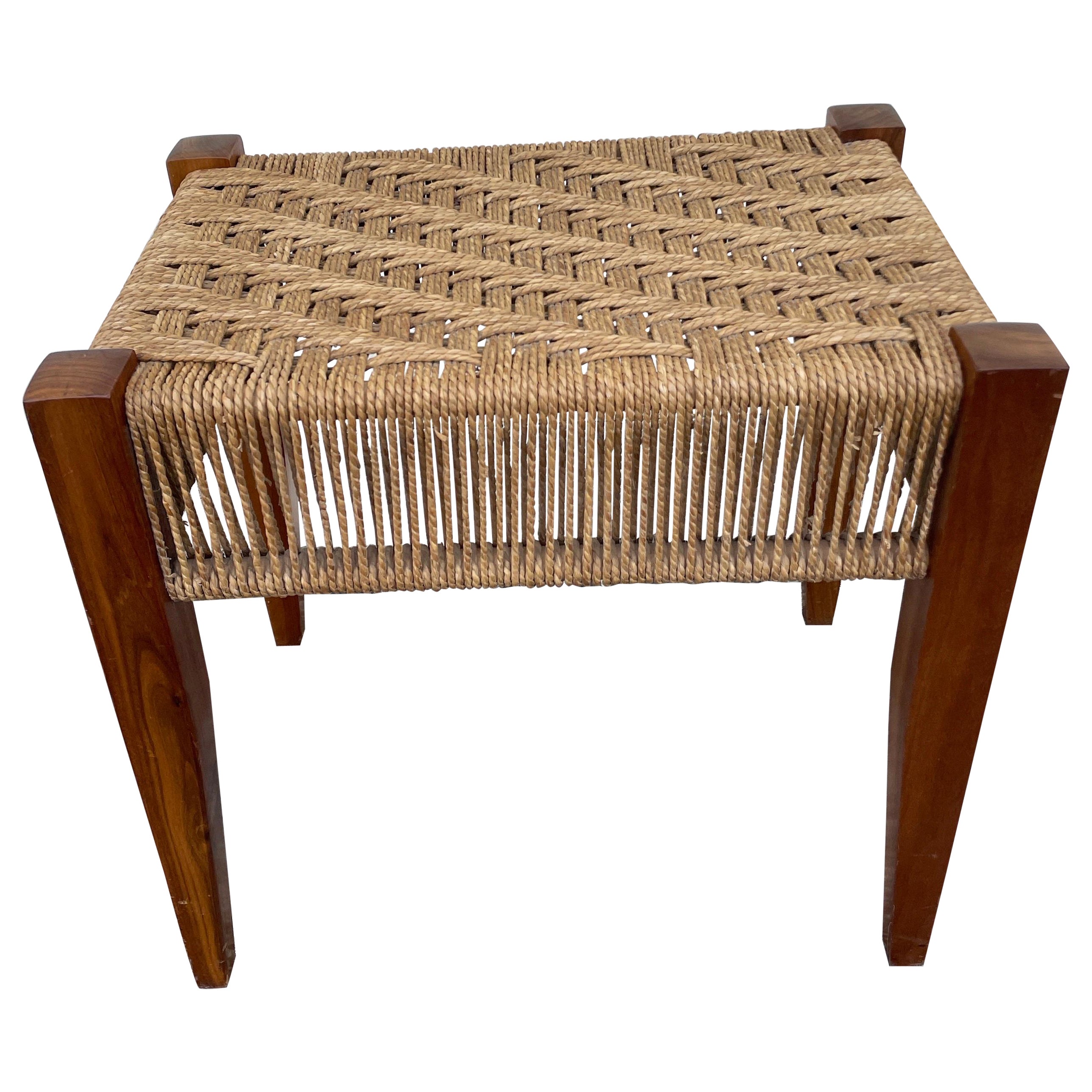 Tabouret en bois haut tressé du milieu du siècle