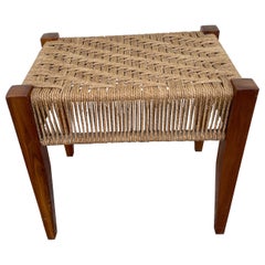 Mid Century Woven top Wood Frame Stool