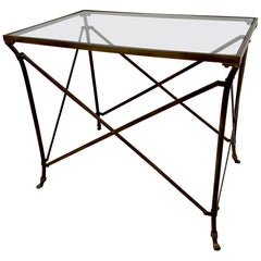 Antique Neoclassical Empire Style Rectangular Bronze Side Serving Table with Glass Top