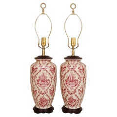 Delft Style Ceramic Table Lamps - a Pair