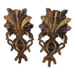 19th Century French Paint & Gilt Decorated Decorative Carved Urns with Ferns