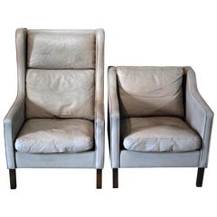 Pair of Danish Modern "Mother" & "Father" Armchairs in Full Grain Leather