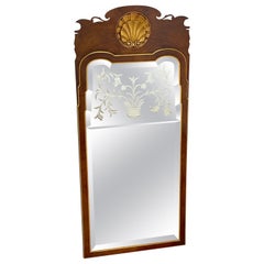 Tall Georgian Style Mahogany & Gilt Shell Carved Engraved Mirror