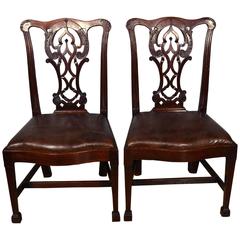 Pair of Georgian Side Chairs with Leather Upholstered Seats