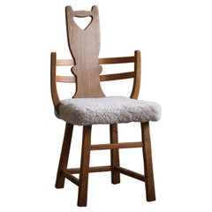Mid-20th Century Armchair in Oak & Lambswool, Made by a Danish Cabinetmaker