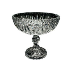 Vintage Crystal Footed Grape Bowl, English, Cut Glass Decorative Comport, C.1950