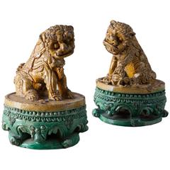 Pair of Chinese Stoneware Foo Dogs