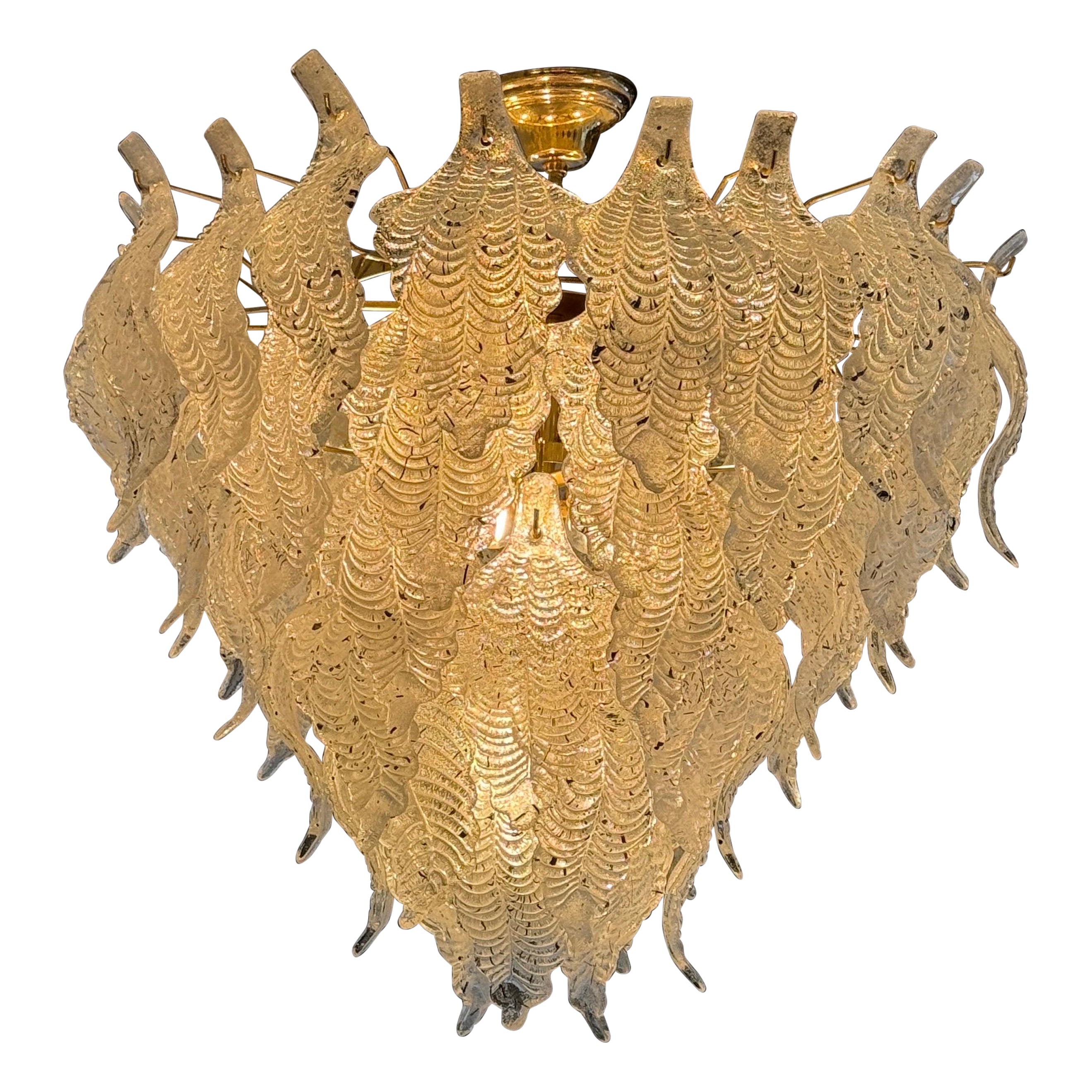 Large original 1960s Murano glass leaf chandelier