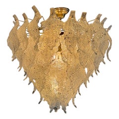 Large original 1960s Murano glass leaf chandelier