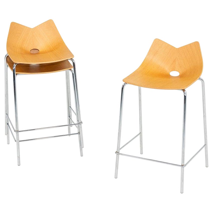 2006 Allermuir Limited Counter Stool in Oak Wood and Chromed Steel 12x Available For Sale