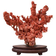 Fine Early 20th Century Carved Pink Coral Figurative Group