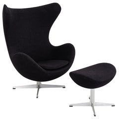 1967 Arne Jacobsen for Fritz Hansen Egg Chair and Ottoman Black Made in Denmark