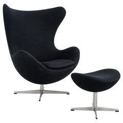 1993 Arne Jacobsen for Fritz Hansen Egg Chair and Ottoman Black Made in Denmark