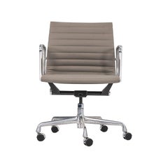 2010s Herman Miller Eames Aluminum Group Management Desk Chair in Greige leather