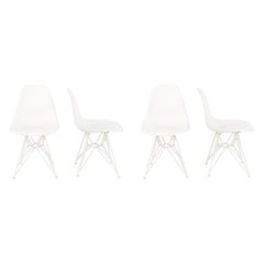2014 Set of Four Herman Miller Eames Plastic Shell Chairs White w/ Eiffel Base