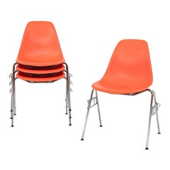 2015 Set of Four Herman Miller Stacking Eames Plastic Side Shells in Red/Orange