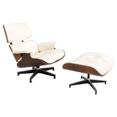 1964 Herman Miller Eames Lounge Chair and Ottoman in Rosewood and White Leather