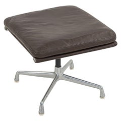 1984 Herman Miller Eames Aluminum Group Soft Pad Ottoman Brown Leather 22x22 in