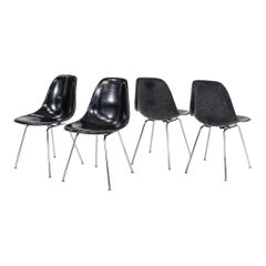 2010s Set of Four Modernica Eames Fiberglass Dining Side Shell Chairs in Black