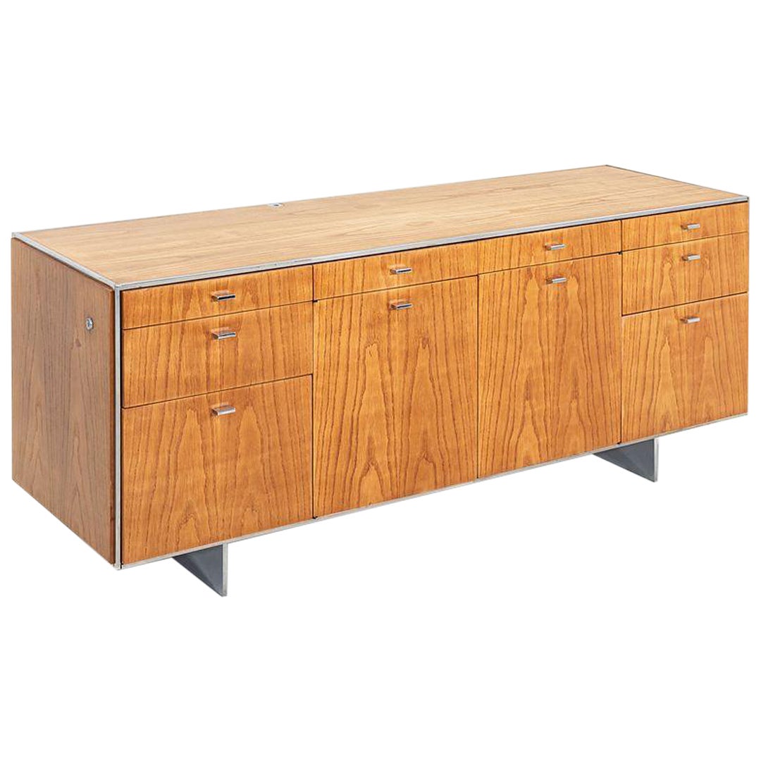 1970s Davis Allen of SOM Custom Oak / Chrome Credenza General Fireproofing Co.