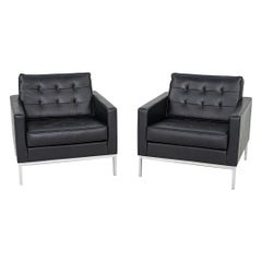 2019 Florence Knoll Club Lounge Chair Black Leather w/ Polished Chrome 2x Avail