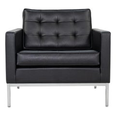 2019 Florence Knoll Club Lounge Chair in pelle nera con base cromata satinata