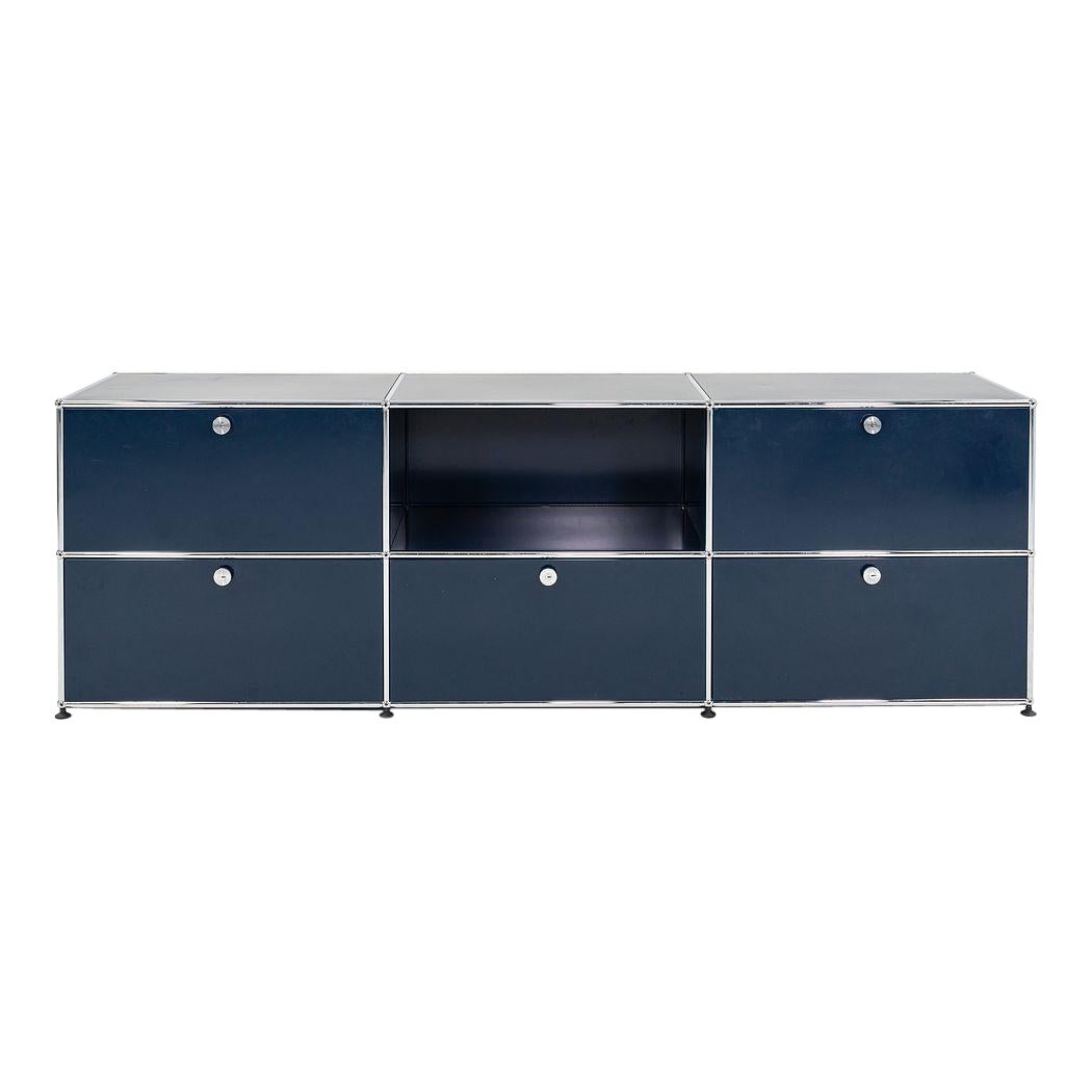 Crédence/armoire USM des années 2000 2x3 Chrome et acier bleu 90x30x20 pouces