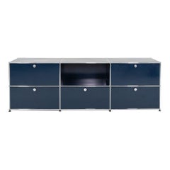2000er USM Haller Anrichte / Schrankschrankschrank 2x3 Chrom & Stahl Blau 90x30x20 Zoll