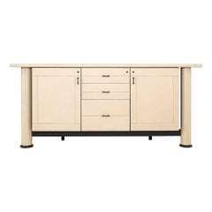 1990 i4 Mariani for Pace Collection Summit Credenza with Ivory Leather Clad Front (Crédence avec façade en cuir ivoire)