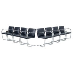2000s Mies Van Der Rohe para Knoll Sillas Brno de cuero azul oscuro 12+ Disponibles