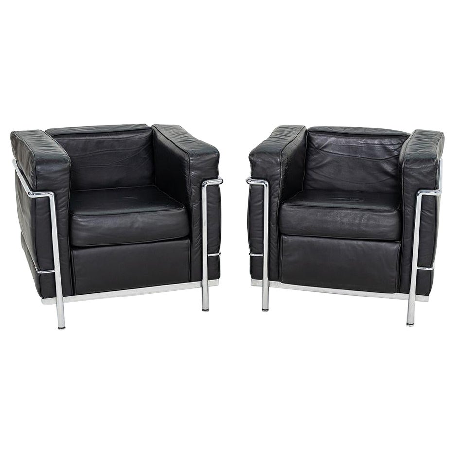 2000s Pair of LC2 Petit Modele Lounge Chairs Le Corbusier, Jeanneret, Perriand