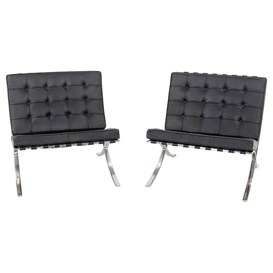 1960s Pair of Mies van der Rohe Knoll Barcelona Lounge Chairs w/ Stainless Steel