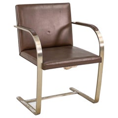 1960s Mies van der Rohe for Knoll Flat Bar Brno Chair in Leather & Bronze Finish
