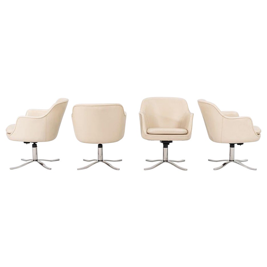 2009 Nicos Zographos Alpha Bucket Dining Arm Chairs Pelle e Inox 4x Disponibile
