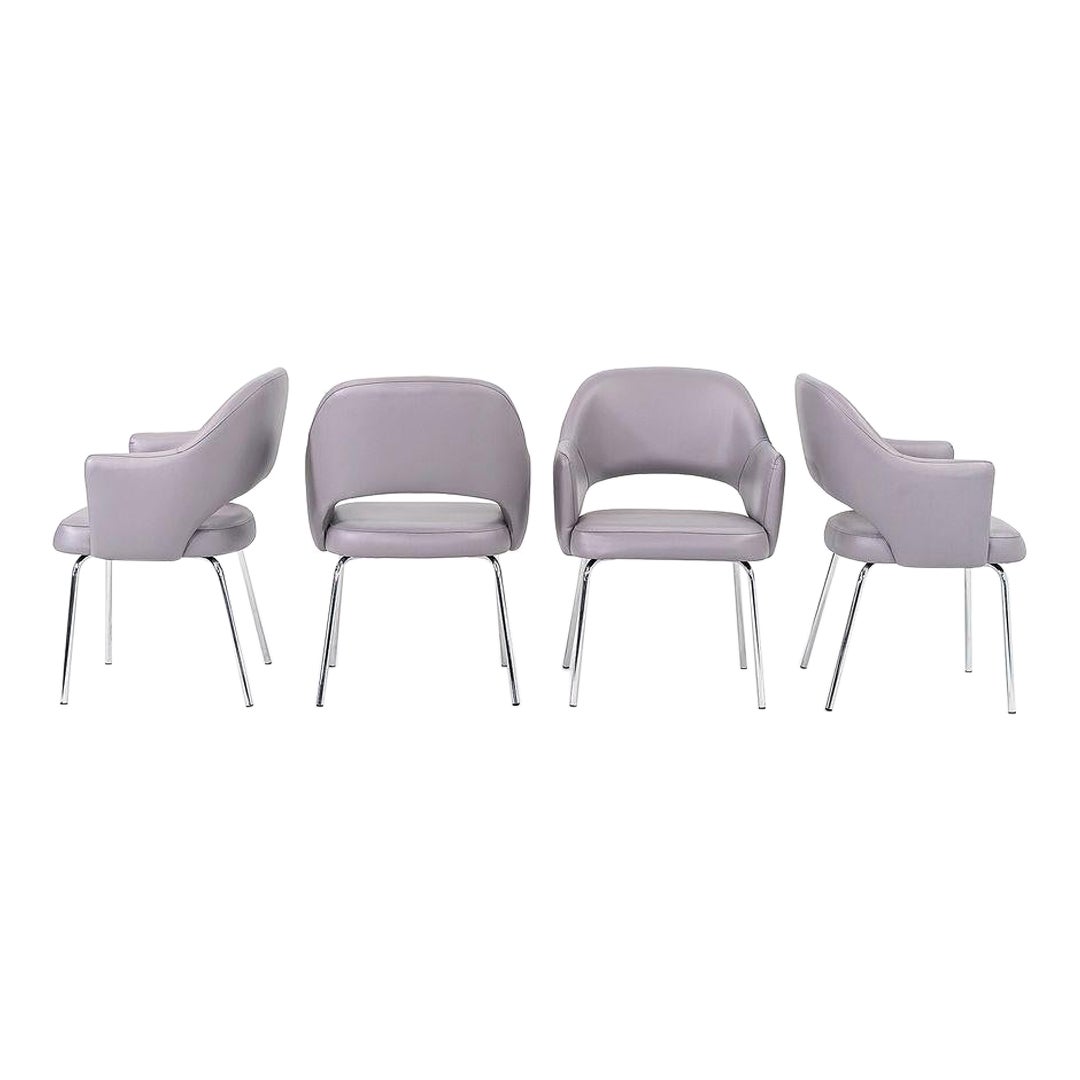 2018 Set of Four Nightingale Corp Grey Leather Tonik Dining Arm Chair Grey Vinyl