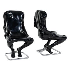 1988 Paar Ruth Francken Homme-Stühle Schwarz für Gallerie X Schwarz & Edelstahl