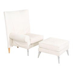 2000s Philippe Starck Driade Aleph Royalton Lounge Chair & Ottoman White Leather