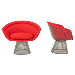 1975, Paar Warren Platner für Knoll, Loungesessel mit Stahlrahmen und rotem Stoff