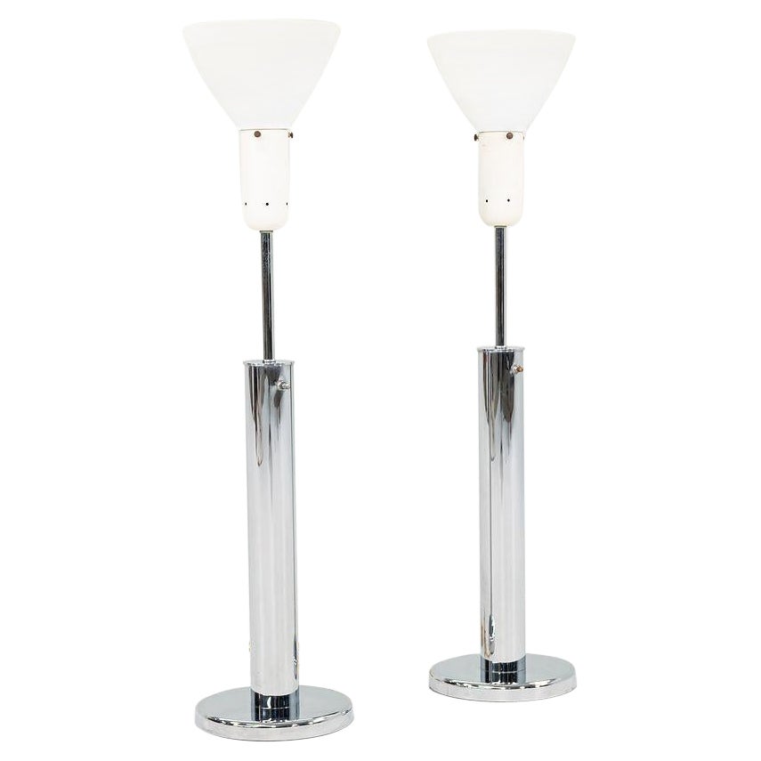 1960s Pair of Walter Von Nessen for Nessen Studios Skyscraper Chrome Table Lamps