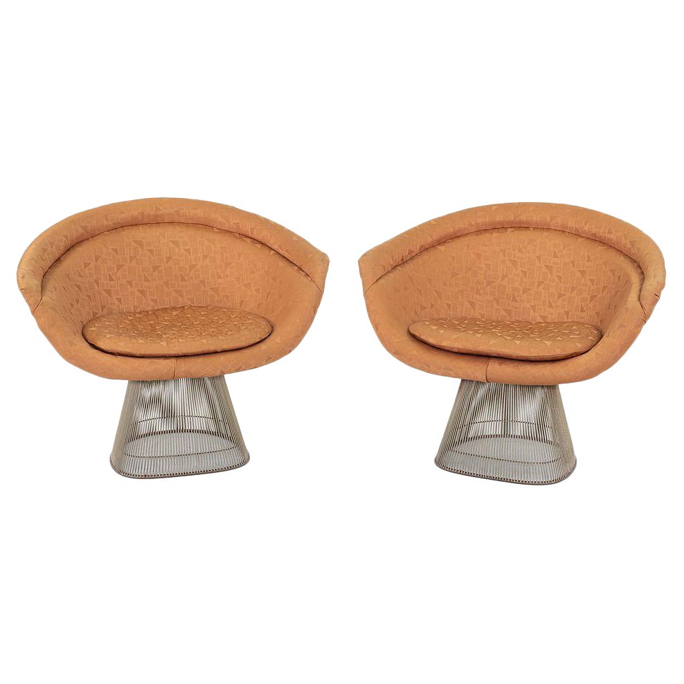Fauteuils de salon Warren Platner pour Knoll des années 1960 Nickel avec tissu orange 4x disponibles