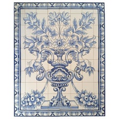 Portuguese Azulejos Tile Mural "Flower Vase" Hand Painted & Signed by Artist